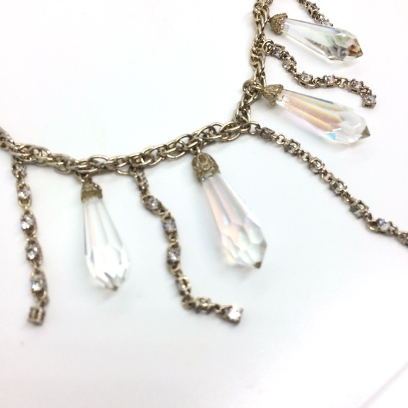 VINTAGE ANN TAYLOR AB AURORA BOREALIS BEAD CHAIN DANGLE NECKLACE GOLD TONE BELT - Picture 13 of 15